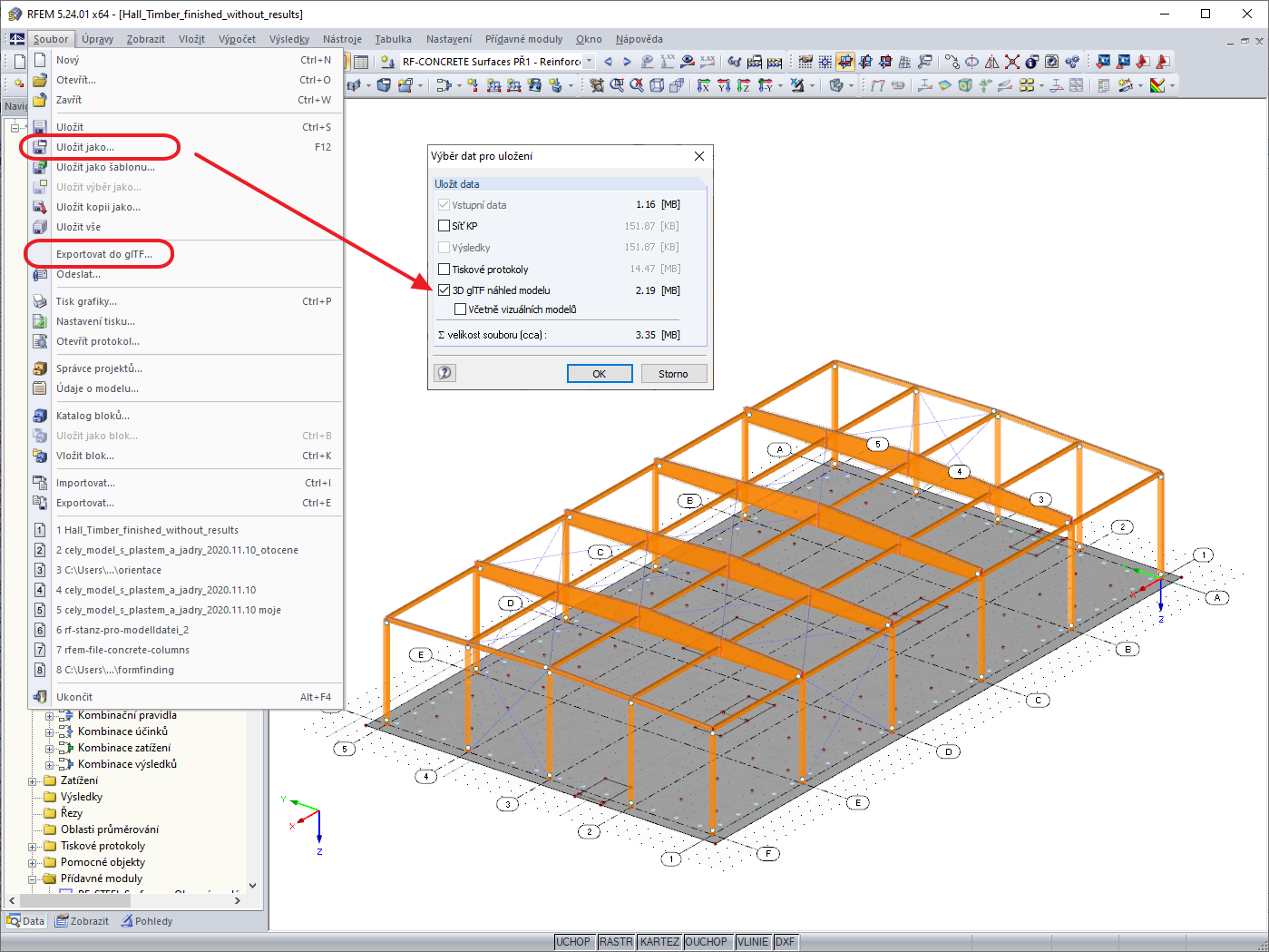 Možnosti pro vytvoření glTF modelu