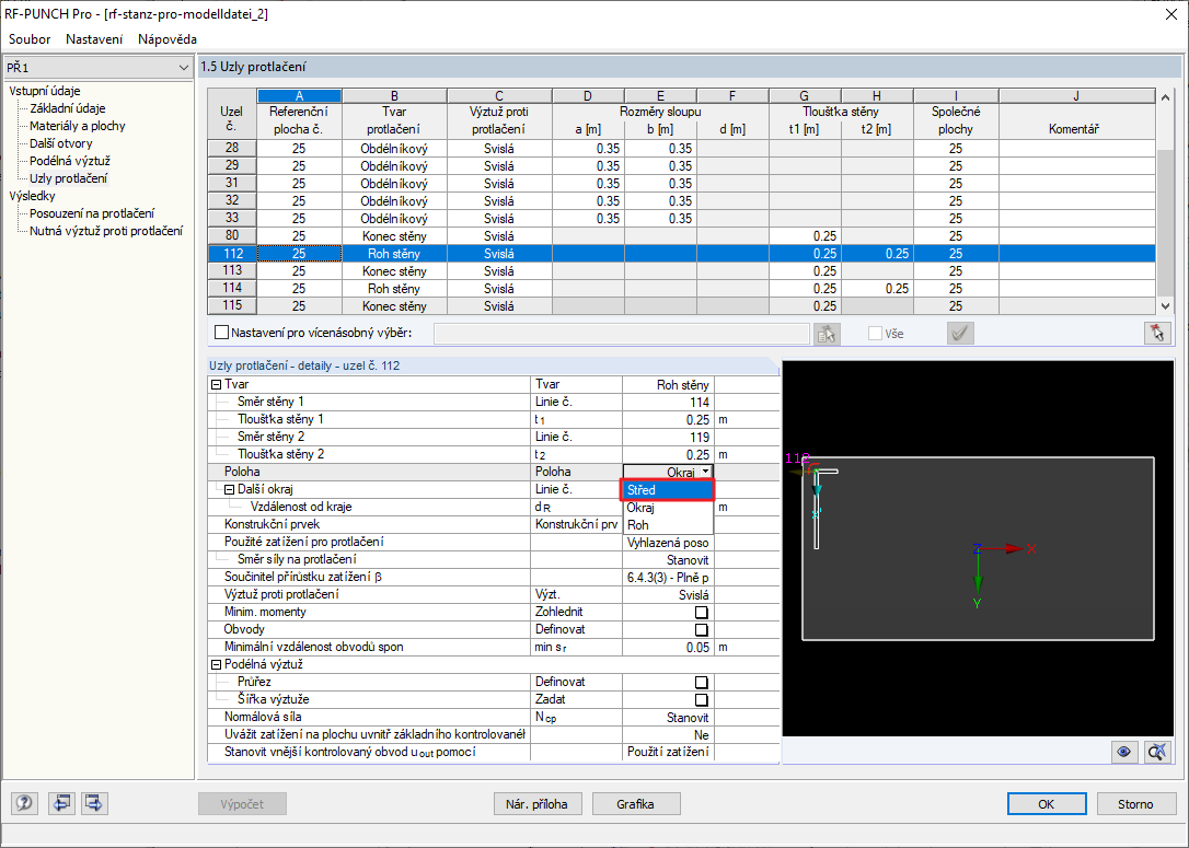 Dialog 1.5 v přídavném modulu RF-PUNCH Pro s nastavením podpor rohu stěny