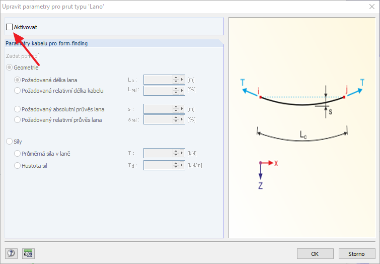 Aktivace prvku pro proces form-findingu