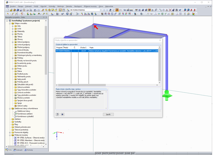 Chyba "Matice tuhosti je singulární"