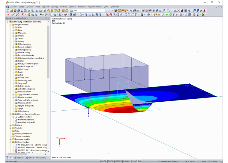 Nosná plocha vpravo po prokluzu 3 mm