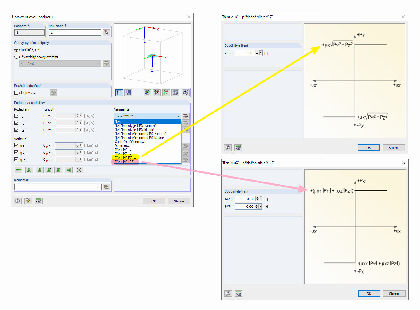 Definice interakčního vztahu pro tření