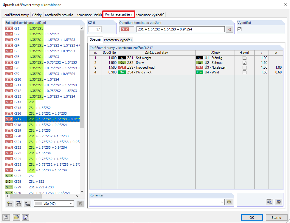 Kombinace zatížení s příznivým a nepříznivým stálým zatížením
