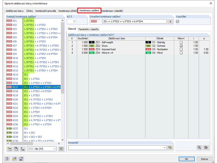 Kombinace zatížení s příznivým a nepříznivým stálým zatížením