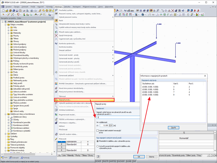 Funkce "Napojit pruty"