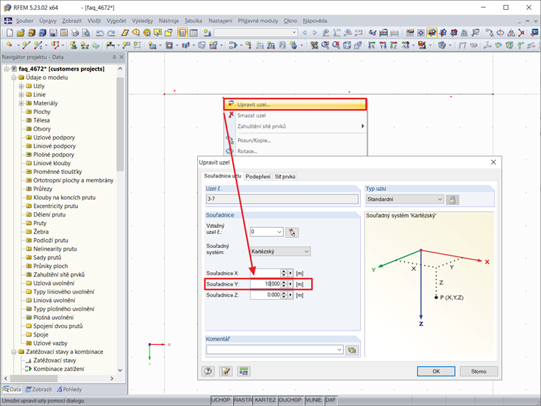 Úprava souřadnic uzlu