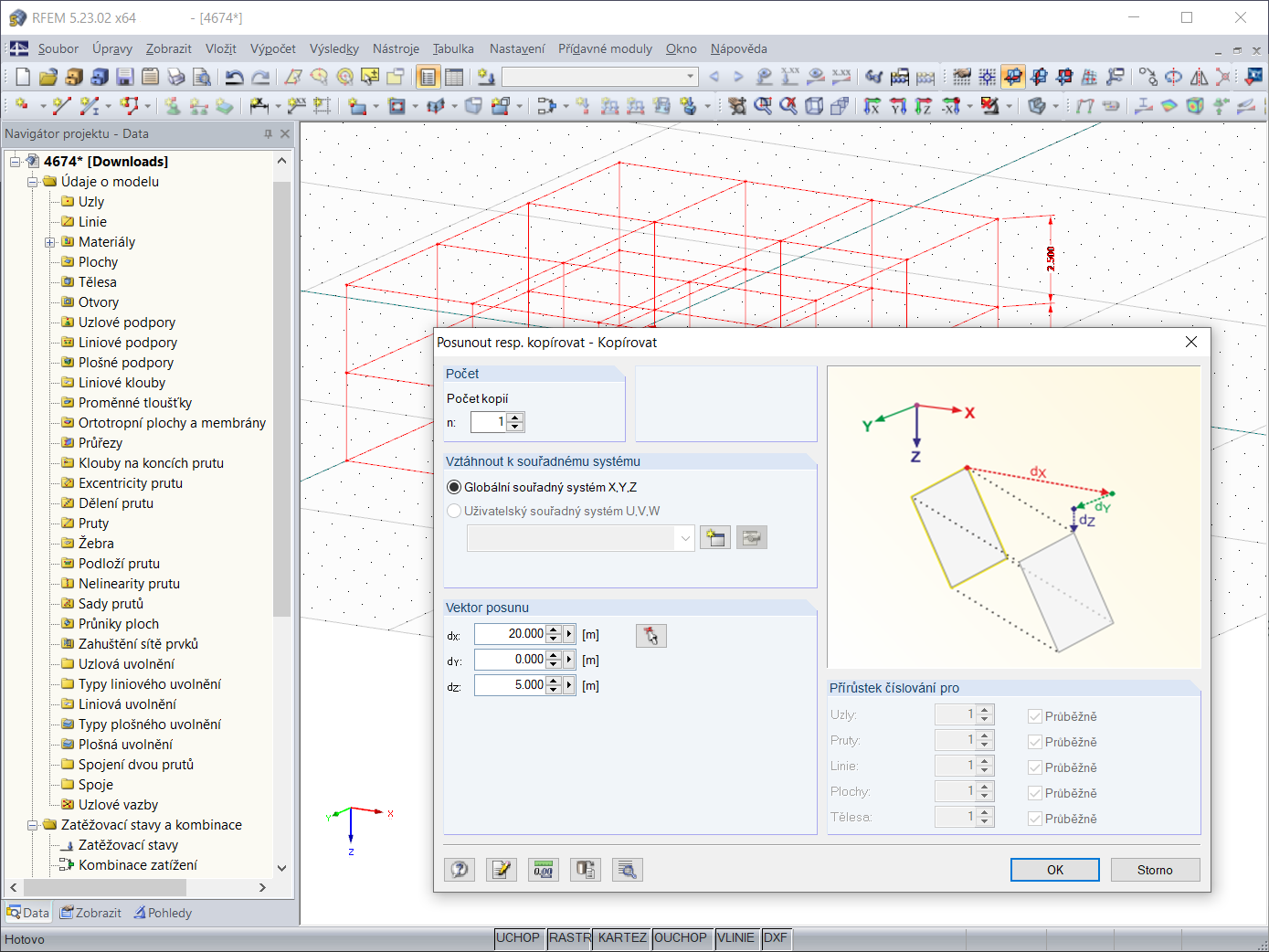 Zkopírování liniového rastru pomocí funkce "Posunout resp Kopírovat "