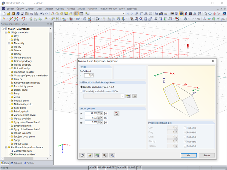 Zkopírování liniového rastru pomocí funkce "Posunout resp Kopírovat "