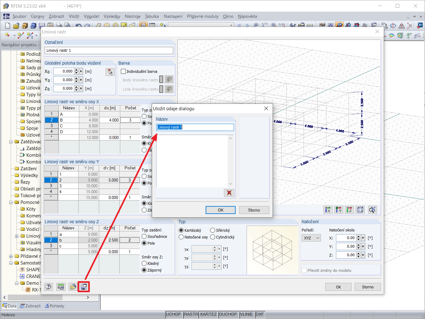 Uložení liniového rastru jako šablony