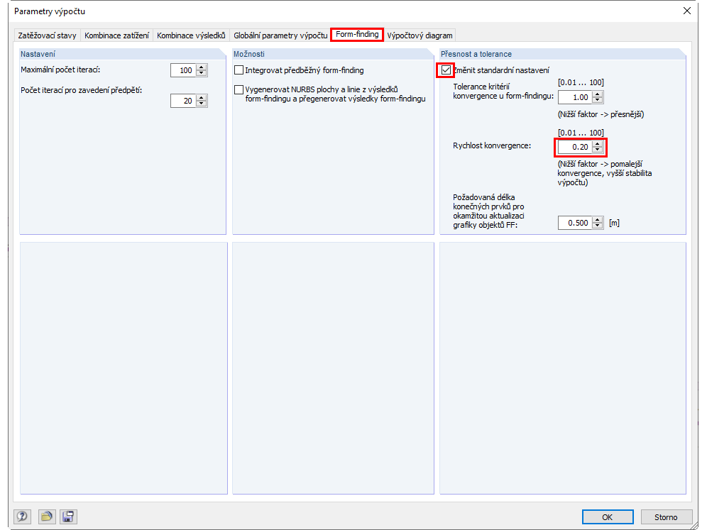 Nastavení nižší rychlosti FF výpočtu.