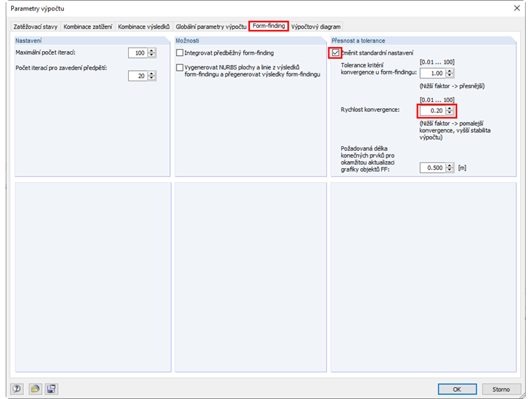 Nastavení nižší rychlosti FF výpočtu.