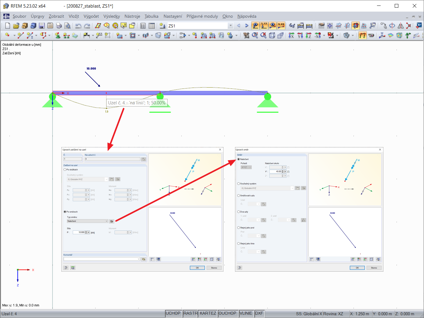 Upravit zatížení na uzel