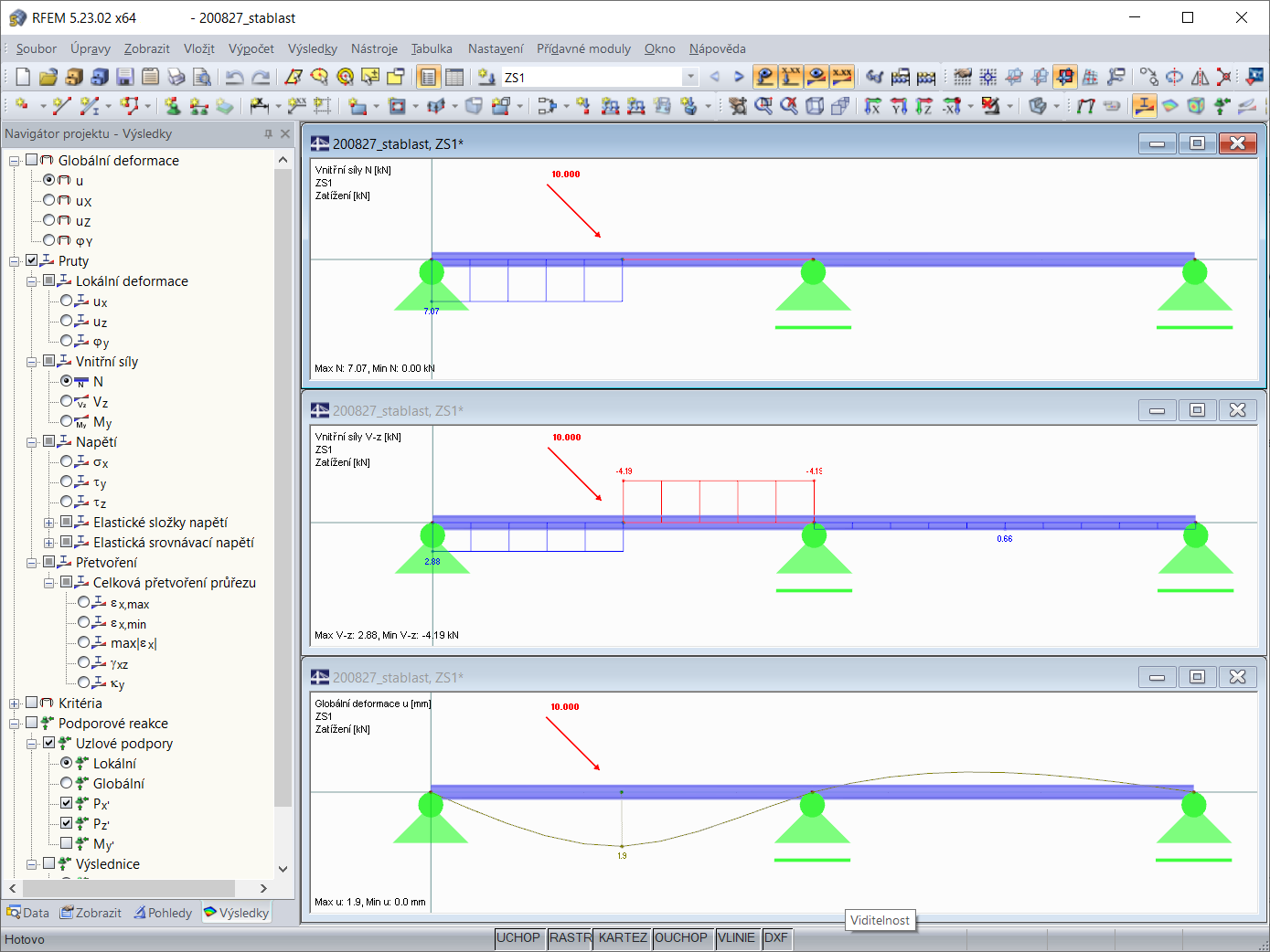 Výsledky při šikmém zatížení na uzel