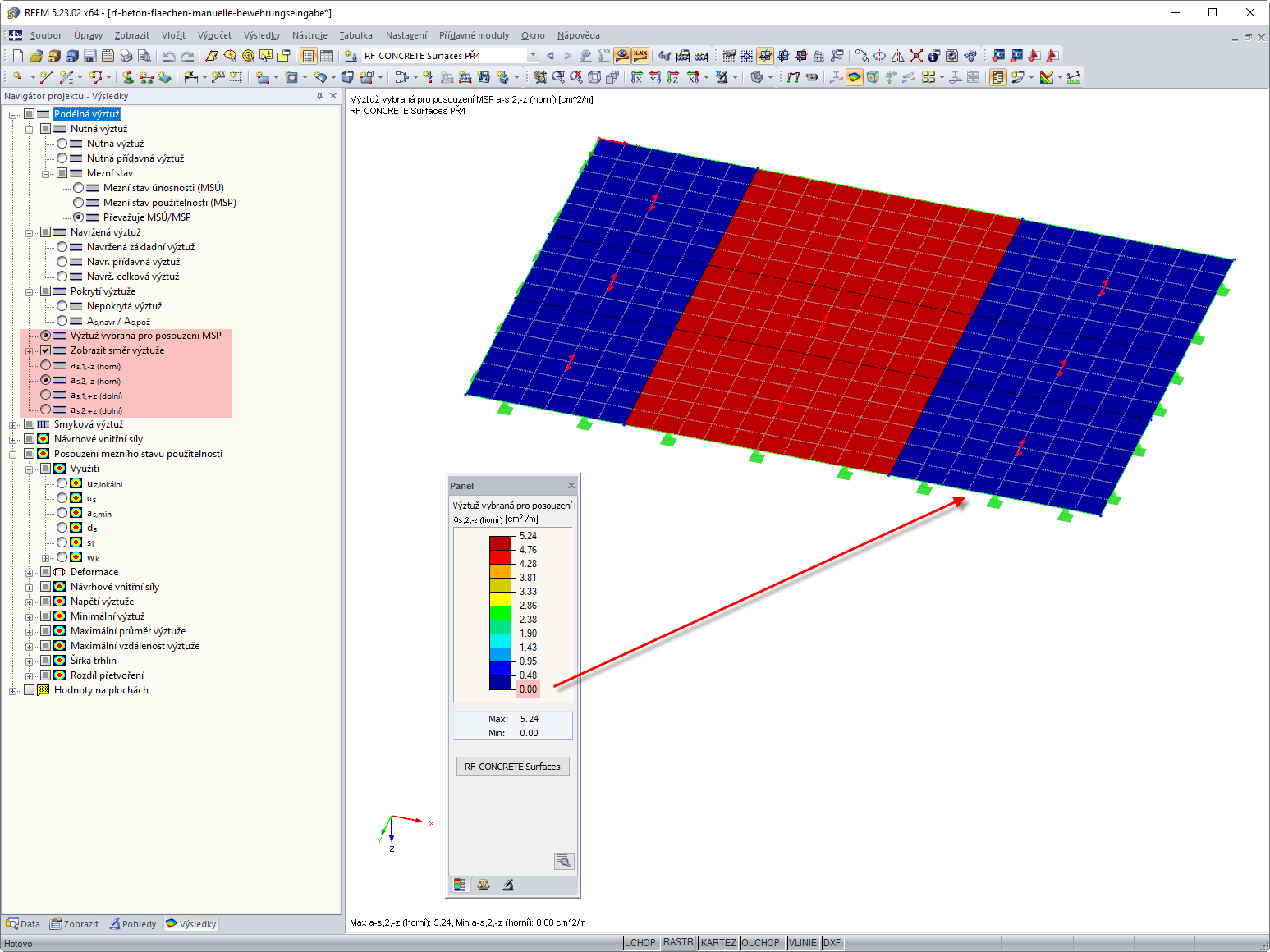 Nesprávně definovaná výztuž s hodnotou 0,00 cm²/m v dílčích oblastech plochy