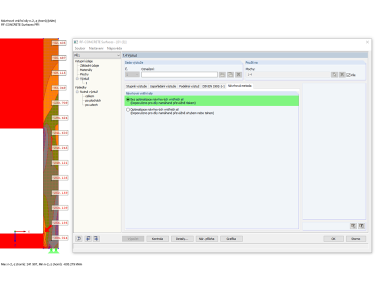 Výběr pro optimalizaci vnitřních sil