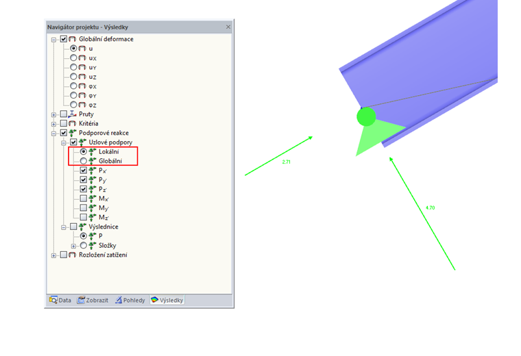 Zobrazení podporových reakcí