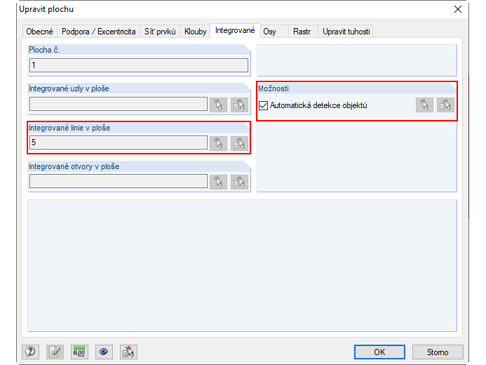 Dialog "Upravit plochu" → záložka "Integrované"