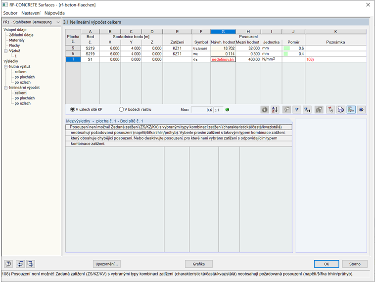 Chyba 108 při posouzení napětí v betonářské oceli