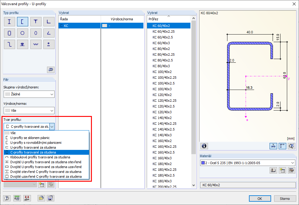 Výběr tvaru průřezu