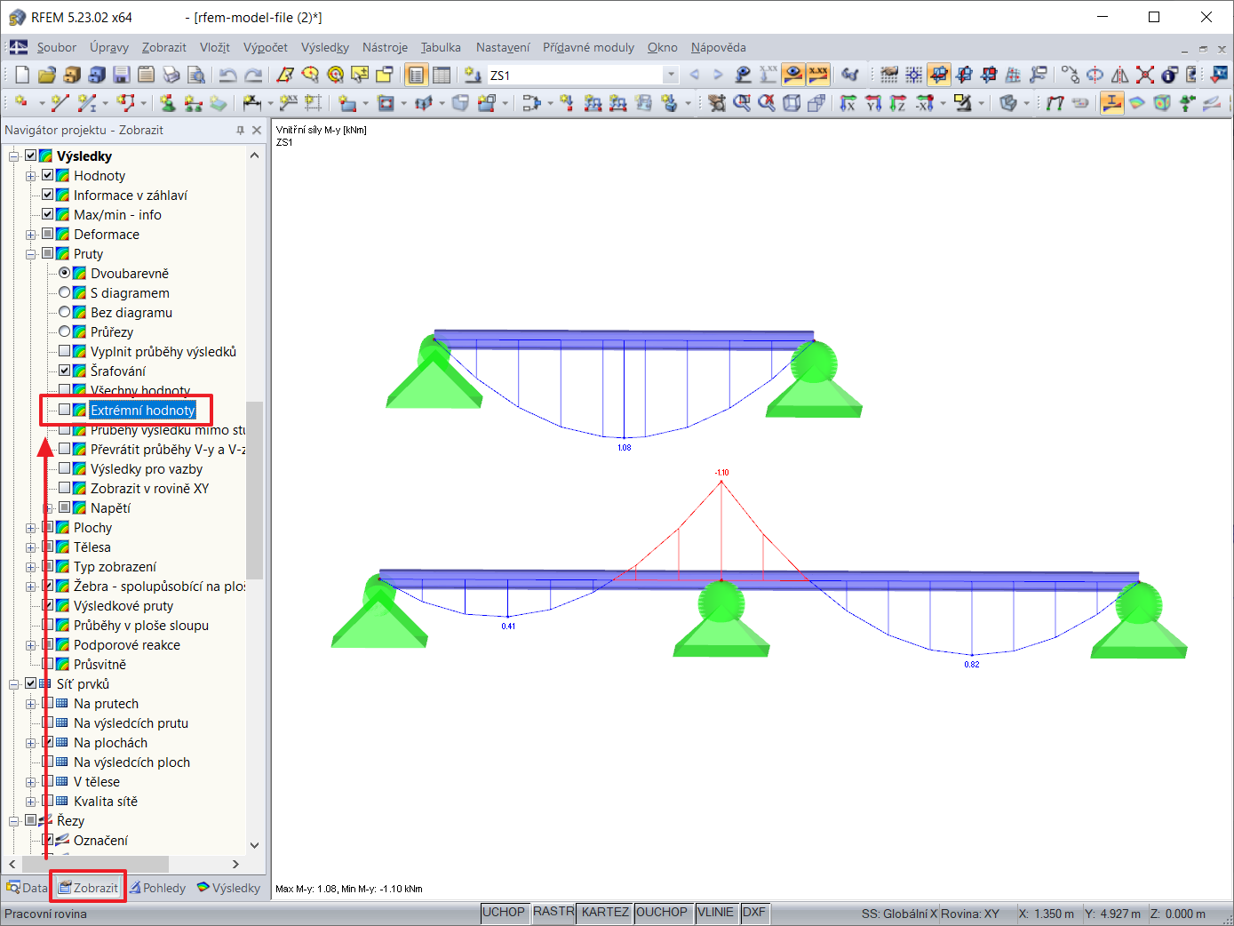 Deaktivace možnosti "Extrémní hodnoty"
