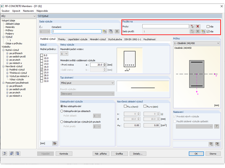 Posouzení sad prutů