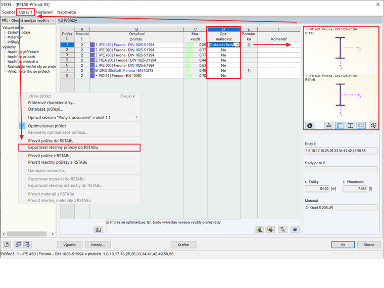 Optimalizace průřezu