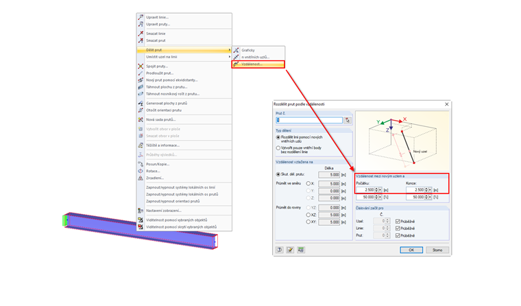 Rozdělit prut pomocí vzdálenosti