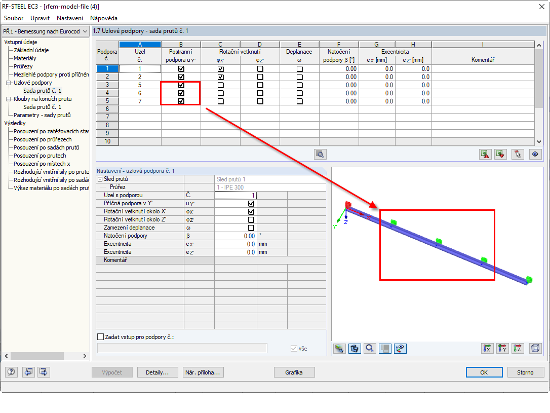 Zadání uzlových podpor