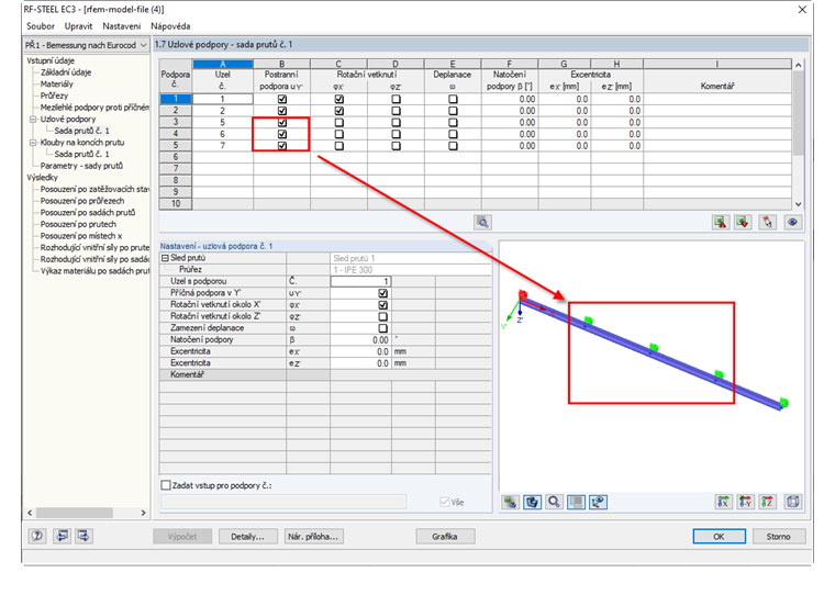 Zadání uzlových podpor