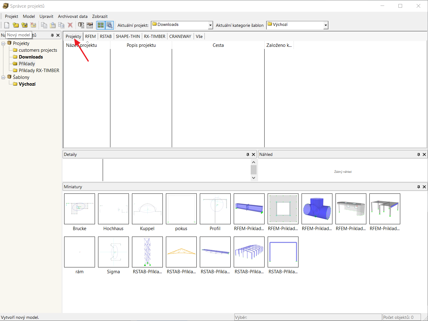 Tlačítko "Nový model" bez funkce