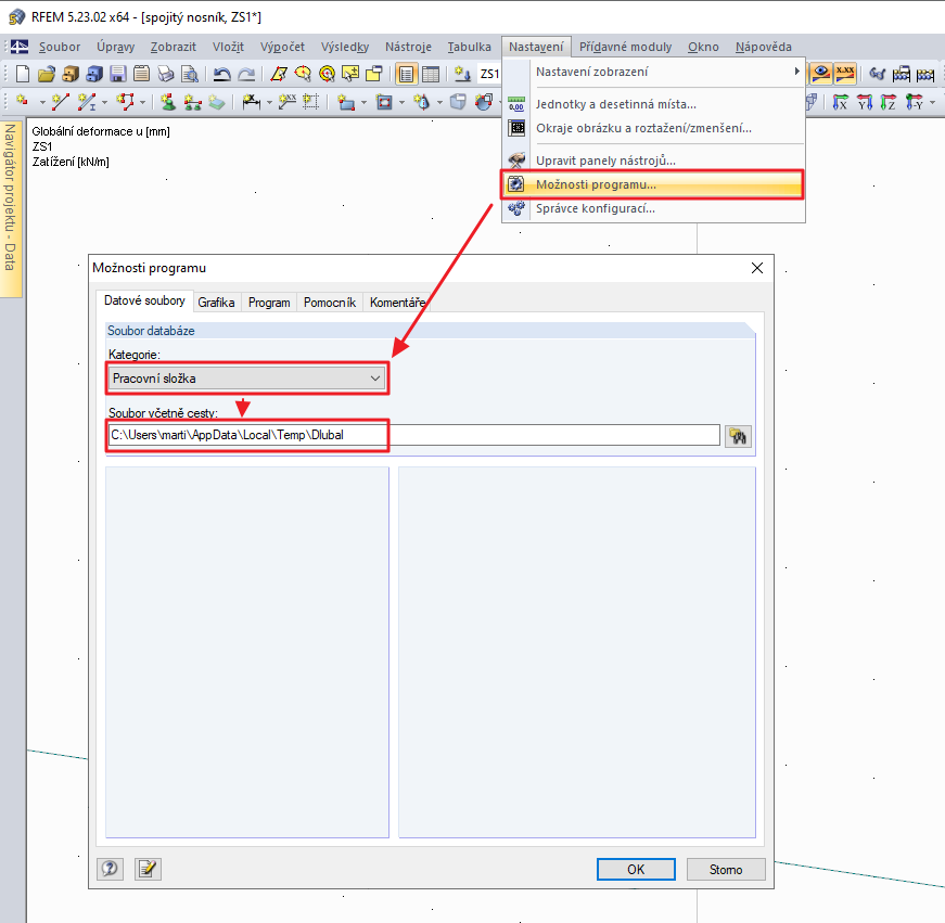 Cesta k pracovní složce