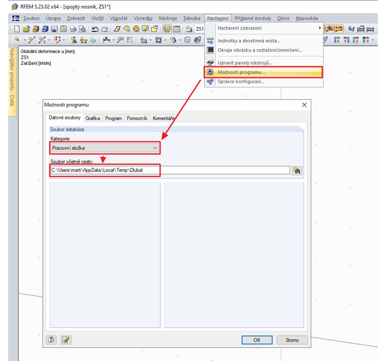 Cesta k pracovní složce