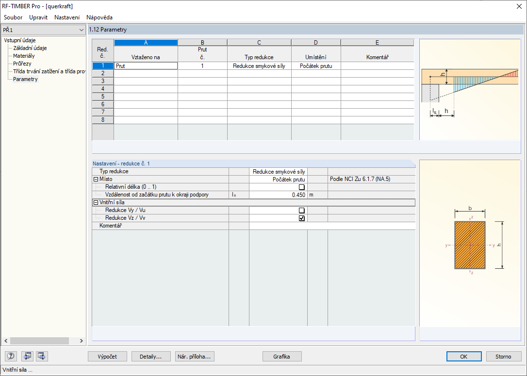 Nastavení pro redukci posouvající síly