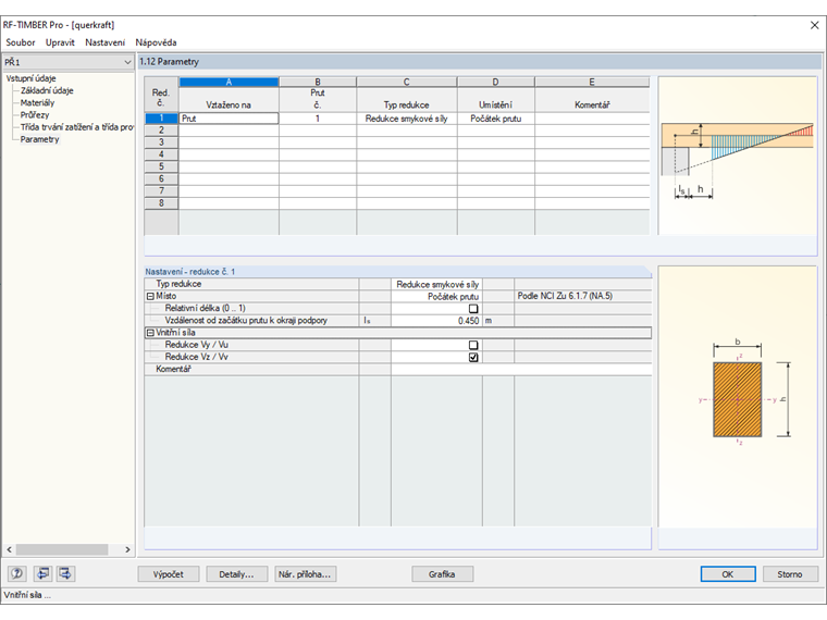 Nastavení pro redukci posouvající síly