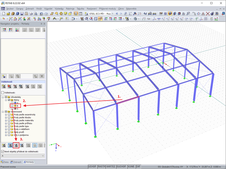 Odebrání vybraných objektů z vybrané uživatelské viditelnosti