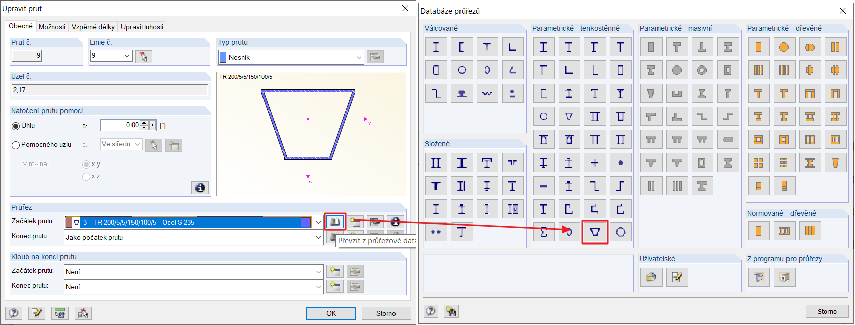 Lichoběžníkový dutý profil