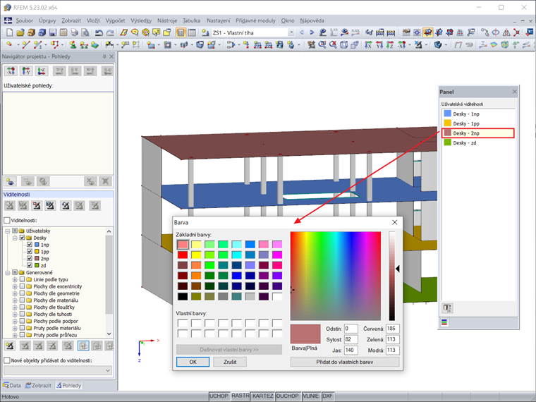 Změna barev pro obrazovku v panelu