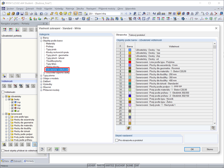 Změna barev pro obrazovku / tiskový protokol v Nastavení zobrazení