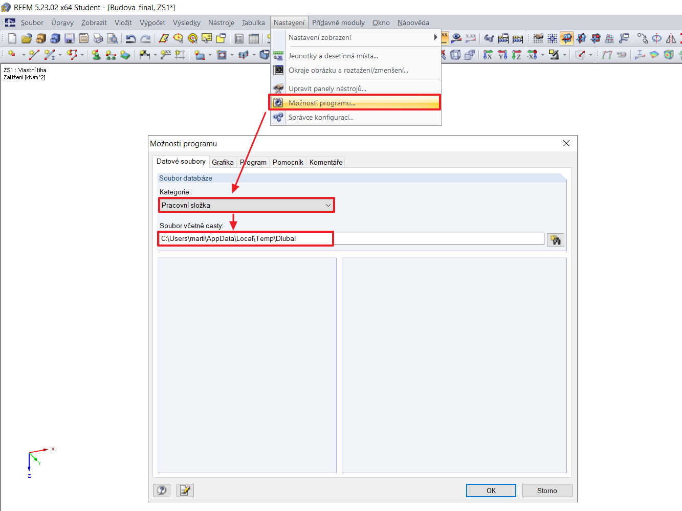 Cesta k pracovní složce