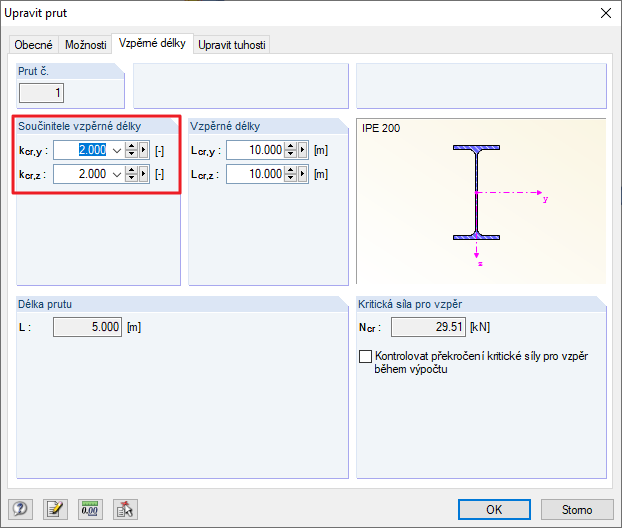 Úprava součinitelů vzpěrných délek