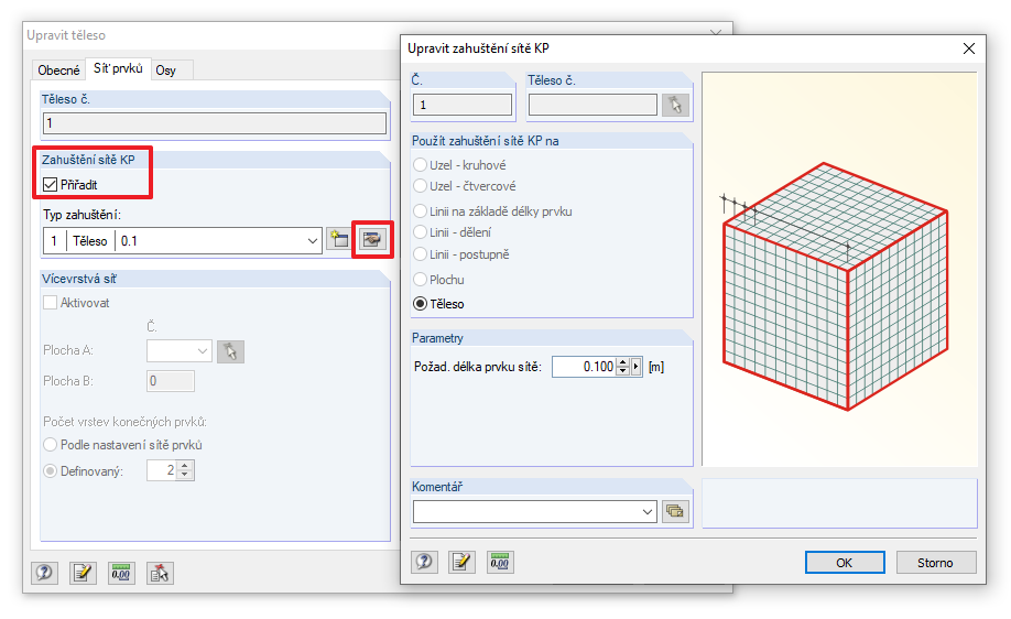 Zahuštění sítě prvků