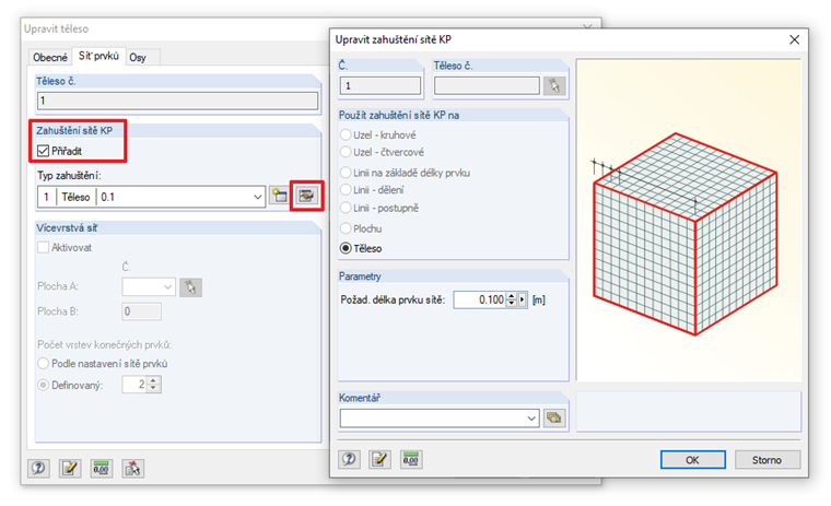 Zahuštění sítě prvků