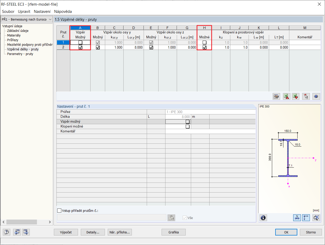 Deaktivace vzpěru/klopení