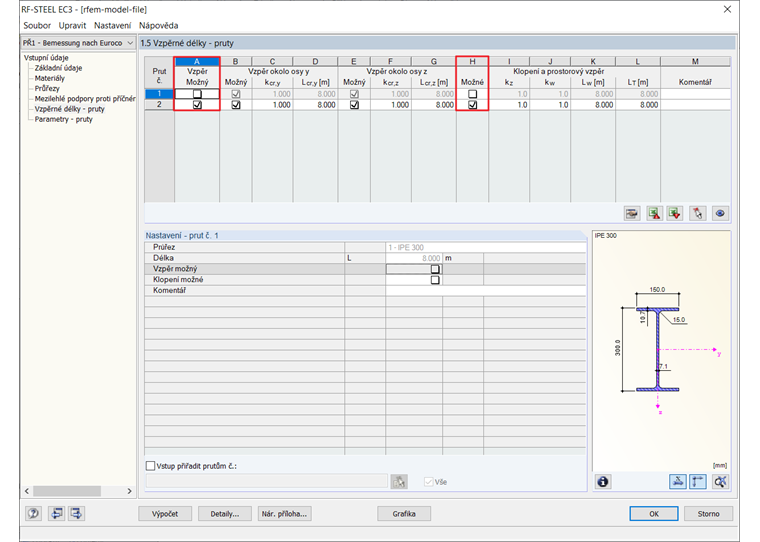 Deaktivace vzpěru/klopení