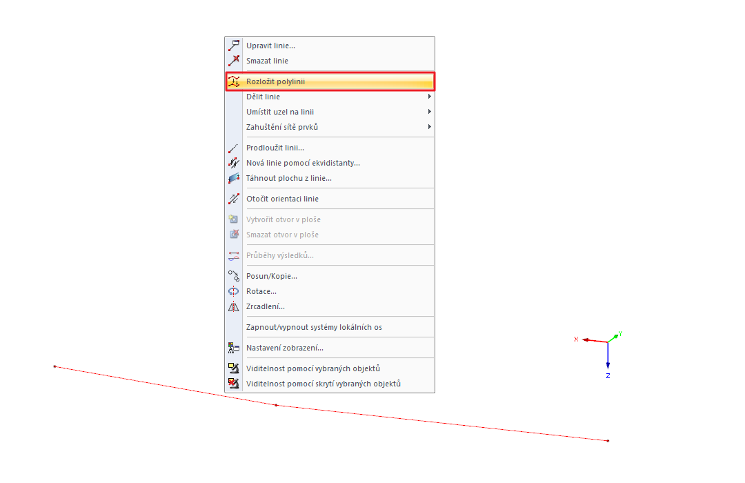 Funkce "Rozložit polylinii"