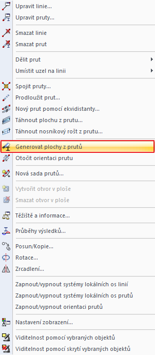 Místní nabídka: Vygenerovat plochy z prutu