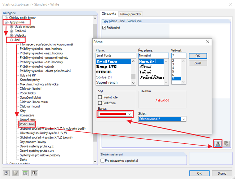 Vlastnosti zobrazení
