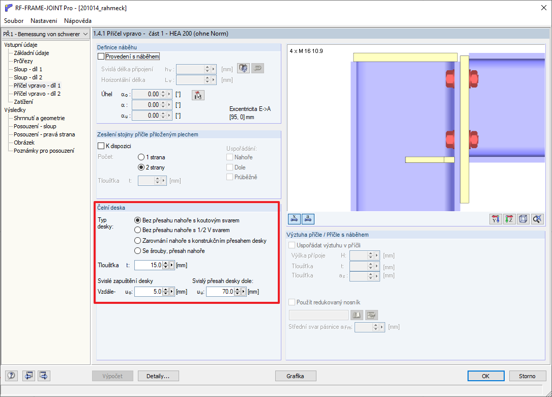 Rozměry čelní desky