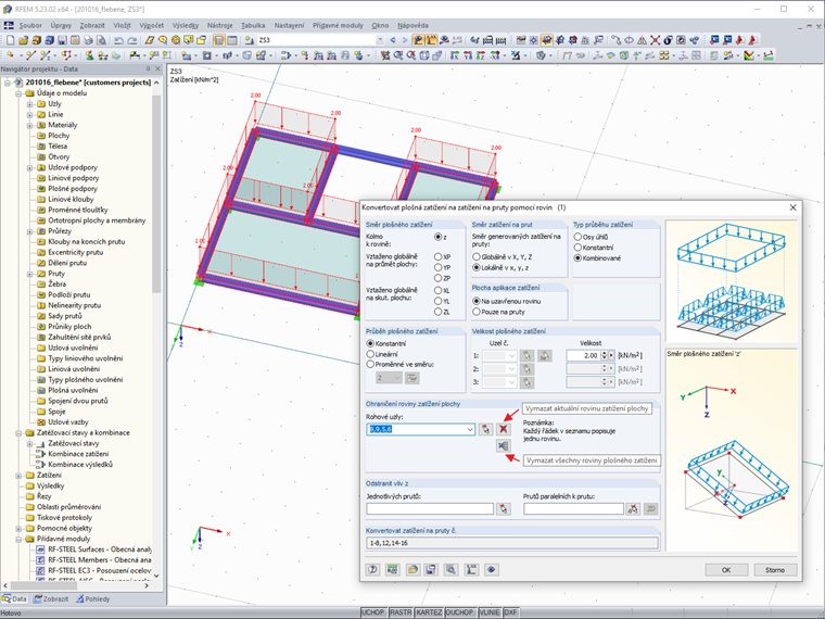 Smazání rovin(y) plošného zatížení
