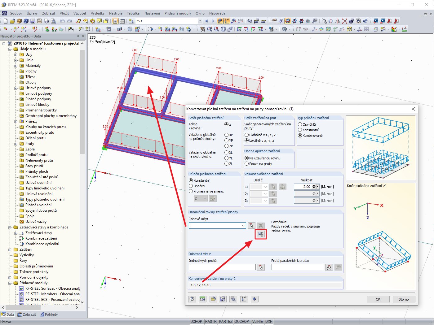 Aktuální rovina plošného zatížení smazána
